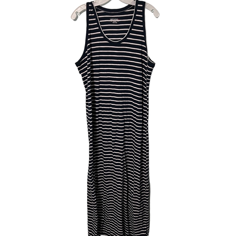 Untuckit Navy Blue And White Striped Maxi Sleeveless Dress Size Large - Picture 1 of 4